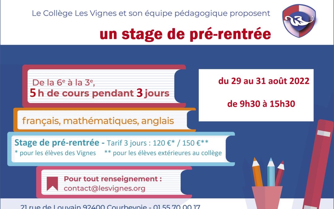 stage de prérentrée 29-31 août 2022