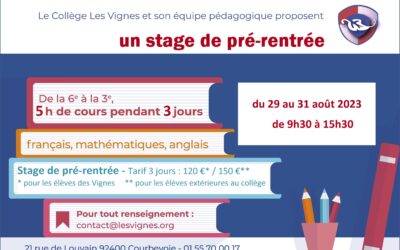 Stage de pré-rentrée du 29 au 31 août